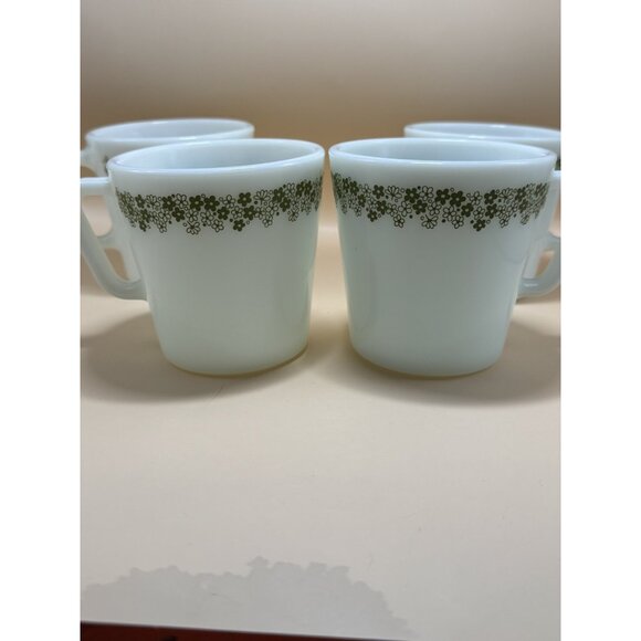 Vintage Pyrex Green Crazy Daisy Spring Blossom Coffee Cup Mugs D-Handle SET OF 4 - Picture 7 of 7